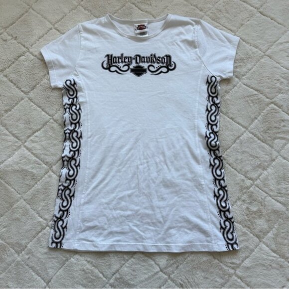 Harley Davidson | White with Black Flames Short Sleeve Tee | Size Large - Picture 1 of 6